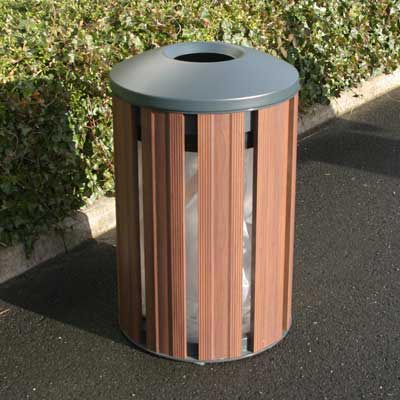 Fusion Litter Bin in Dark Wood with dome top.