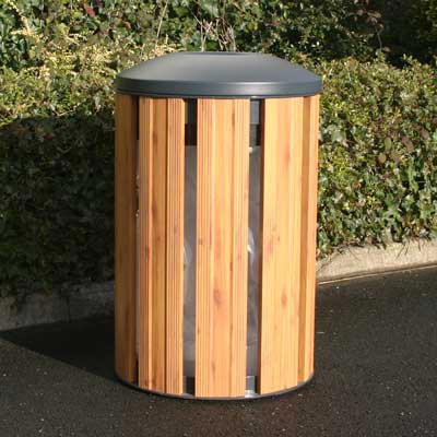 Fusion Litter Bin in Light Wood with dome top.